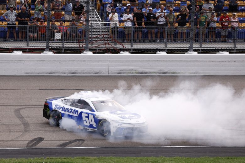 Ty Gibbs does a burnout.