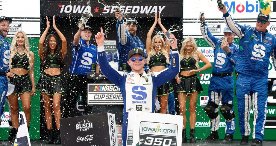 Ty Gibbs celebrates in Victory Lane at Iowa Speedway.
