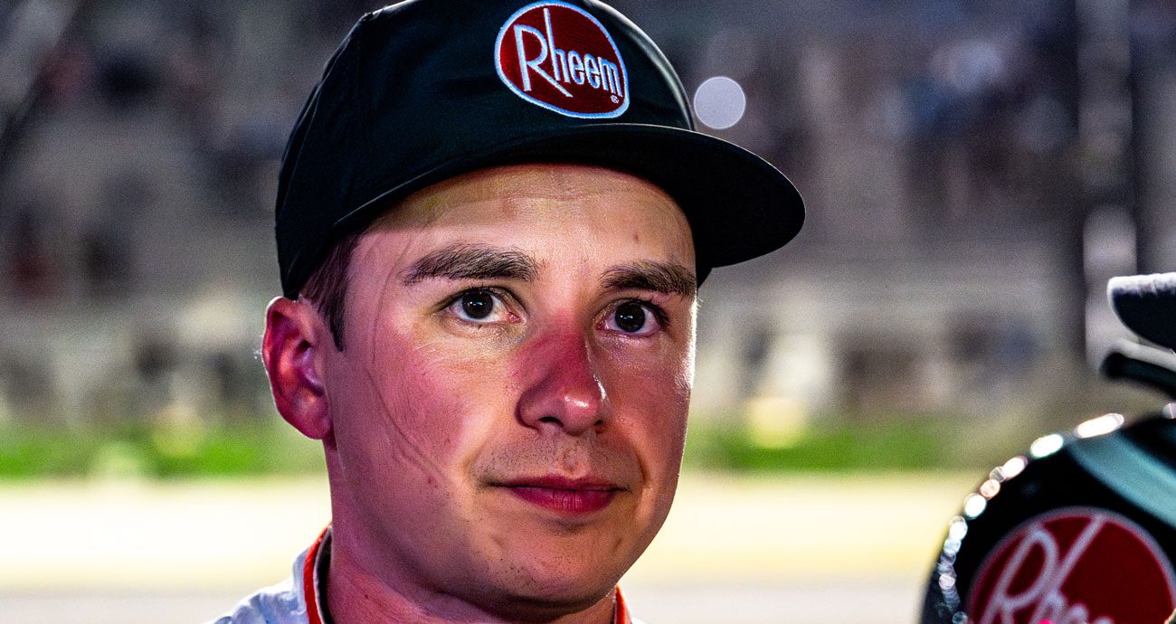 Christopher Bell looks on after a second-place finish at EchoPark Speedway near Atlanta.