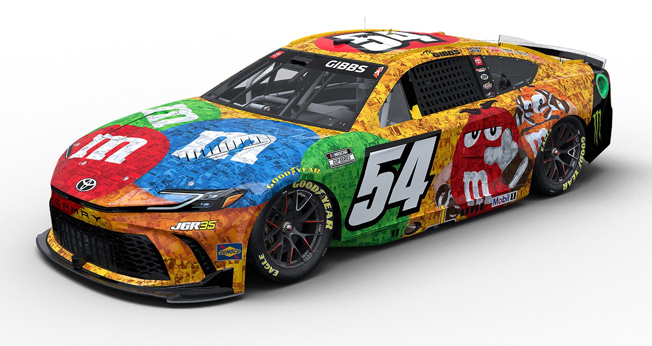 The Kyle Busch Mars/M&Ms tribute scheme that Ty Gibbs will run on the No. 54 Joe Gibbs Racing Toyota at Bristol Motor Speedway.