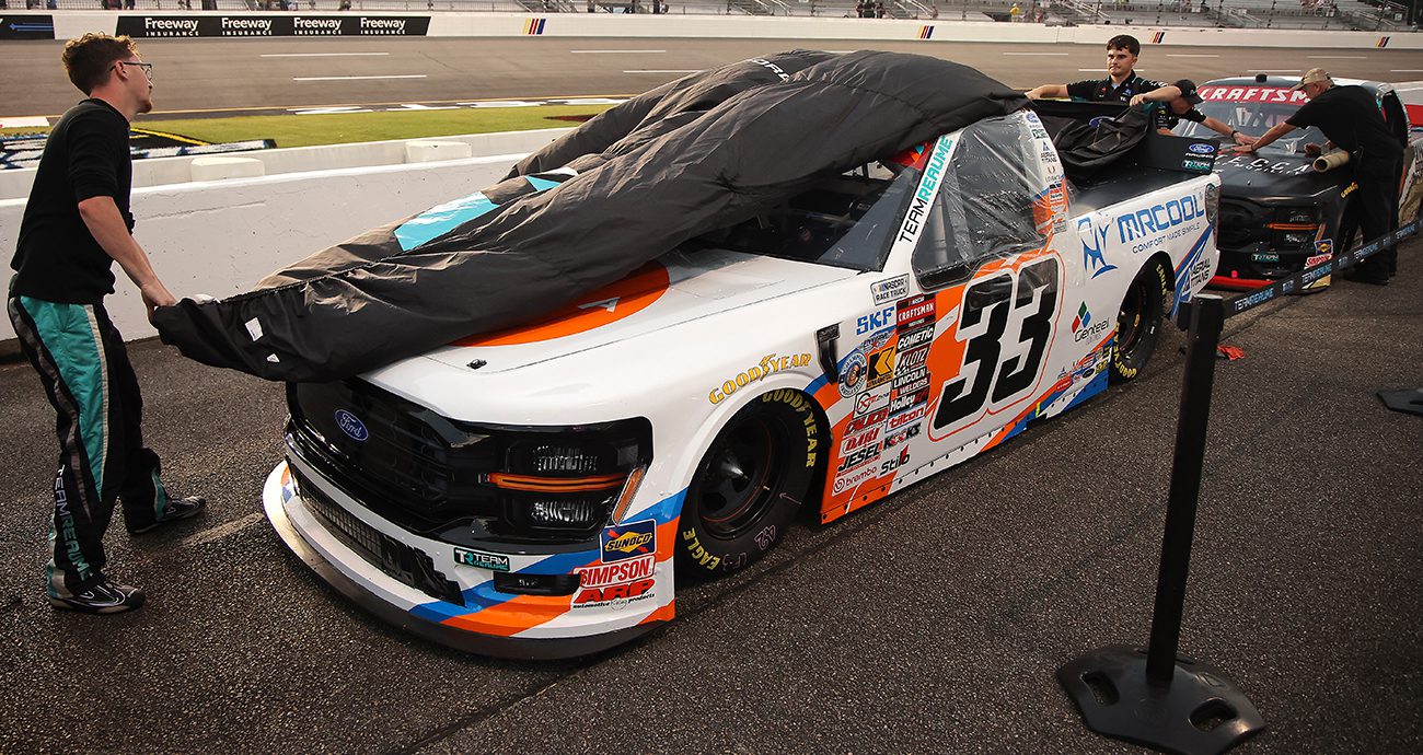 Frankie Muniz's truck gets covered due to weather at Richmond Raceway.