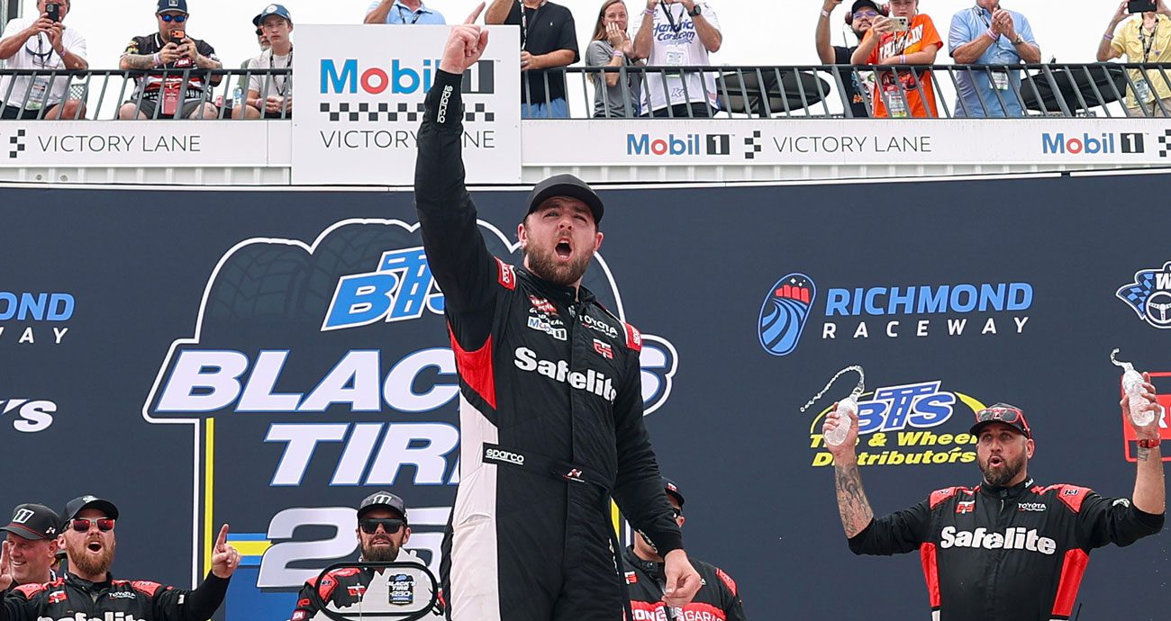 Kaden Honeycutt celebrates in Victory Lane at Richmond Raceway.