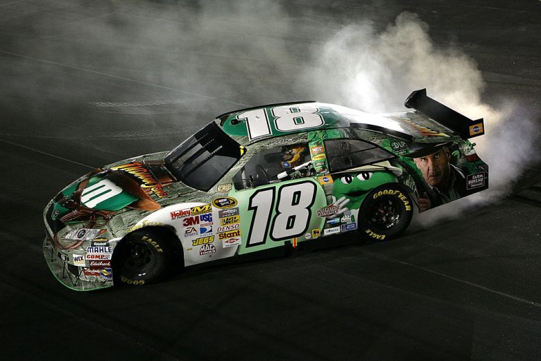 Kyle Busch does a celebratory burnout.