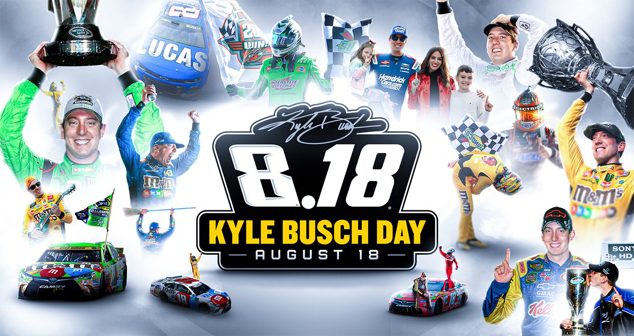 A collection of images from Kyle Busch's life and accomplishments for August 18 -- 8/18 -- two car numbers that helped define his racing career