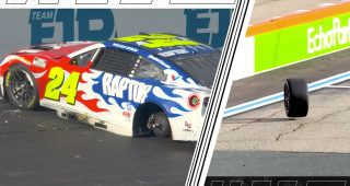 Byron crashes after losing left-rear wheel