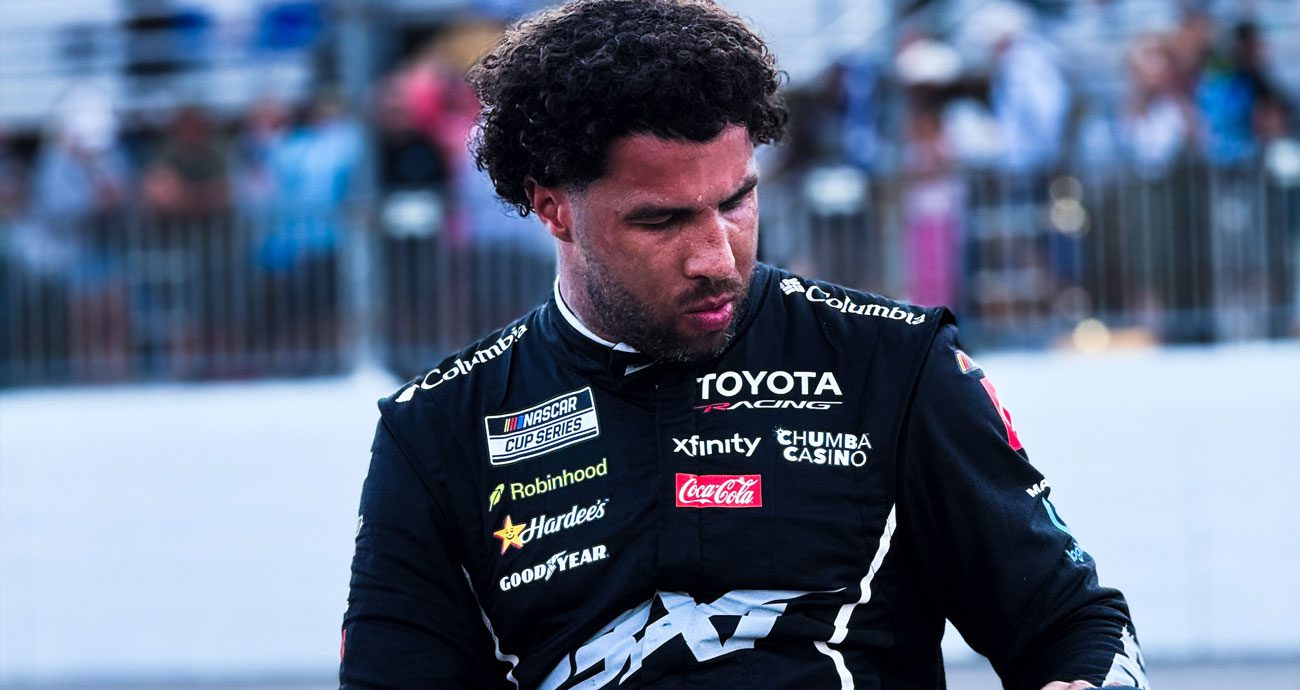 Bubba Wallace looks on after a NASCAR Cup Series race.