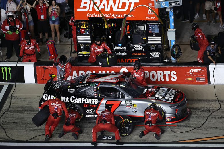 Justin Allgaier pits at Daytona.