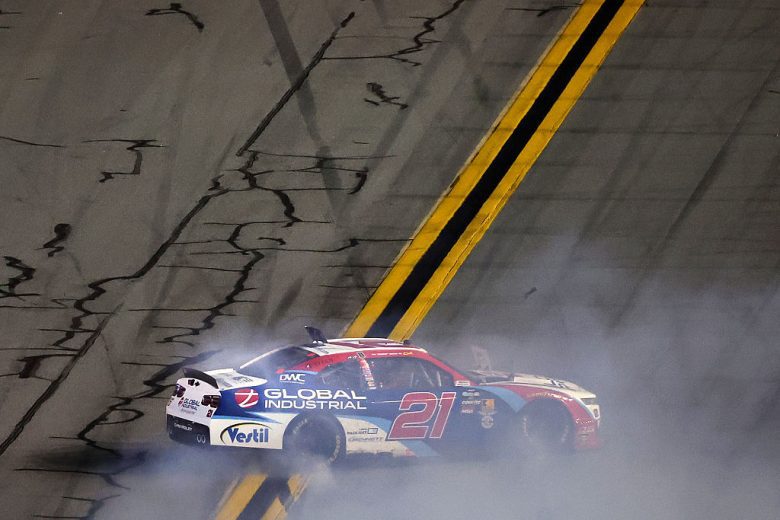 Austin Hill spins at Daytona.