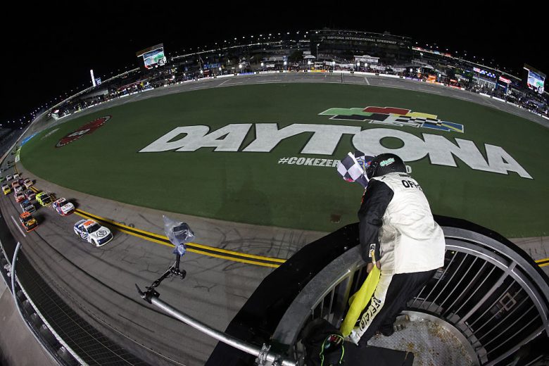 Ryan Sieg takes the checkered flag at Daytona.