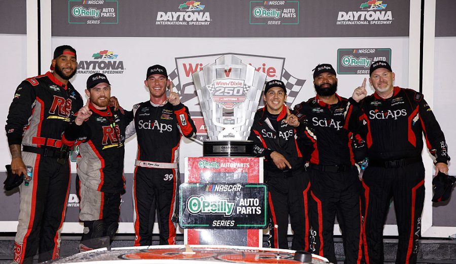 Ryan Sieg celebrates in Victory Lane at Daytona.