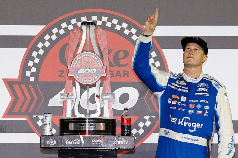 Ryan Preece celebrates in Victory Lane at Daytona.