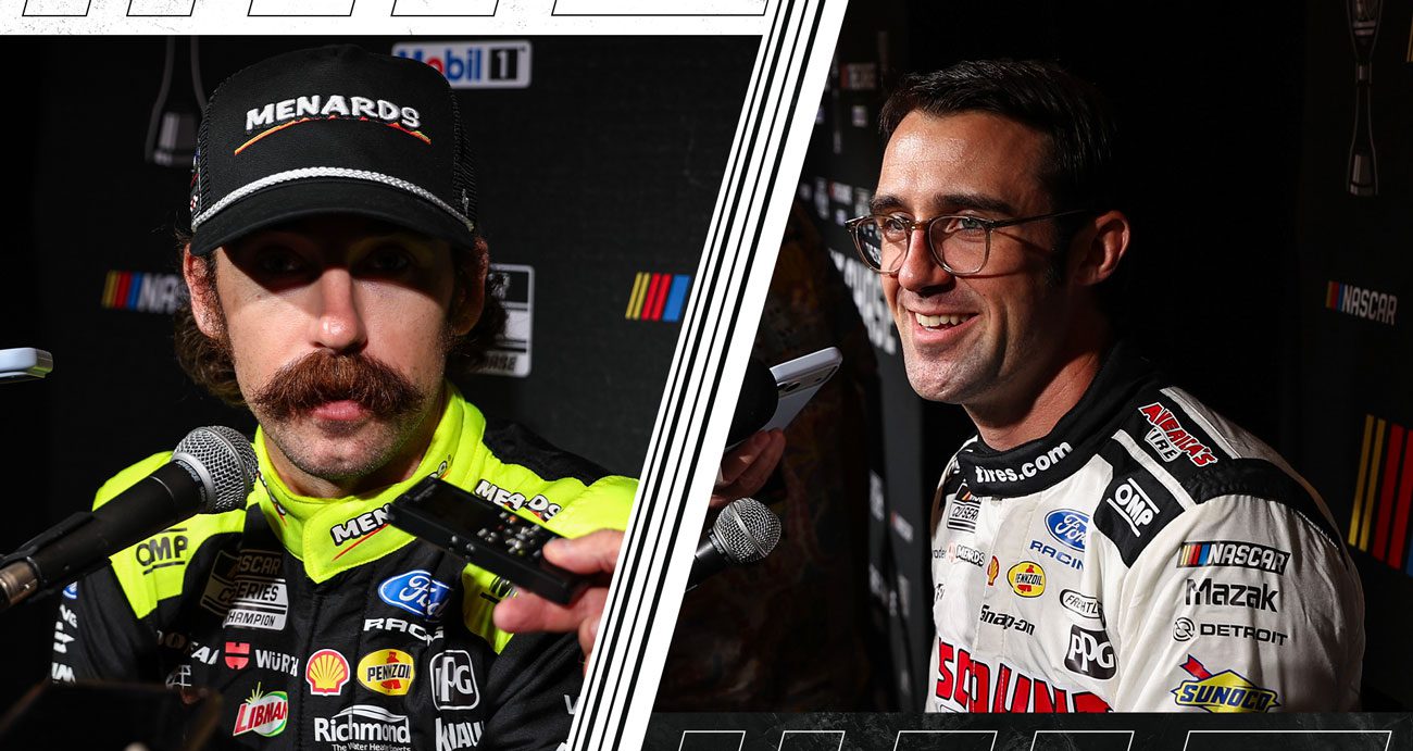 Team Penske teammates Ryan Blaney and Austin Cindric speak during NASCAR Chase Media Day.