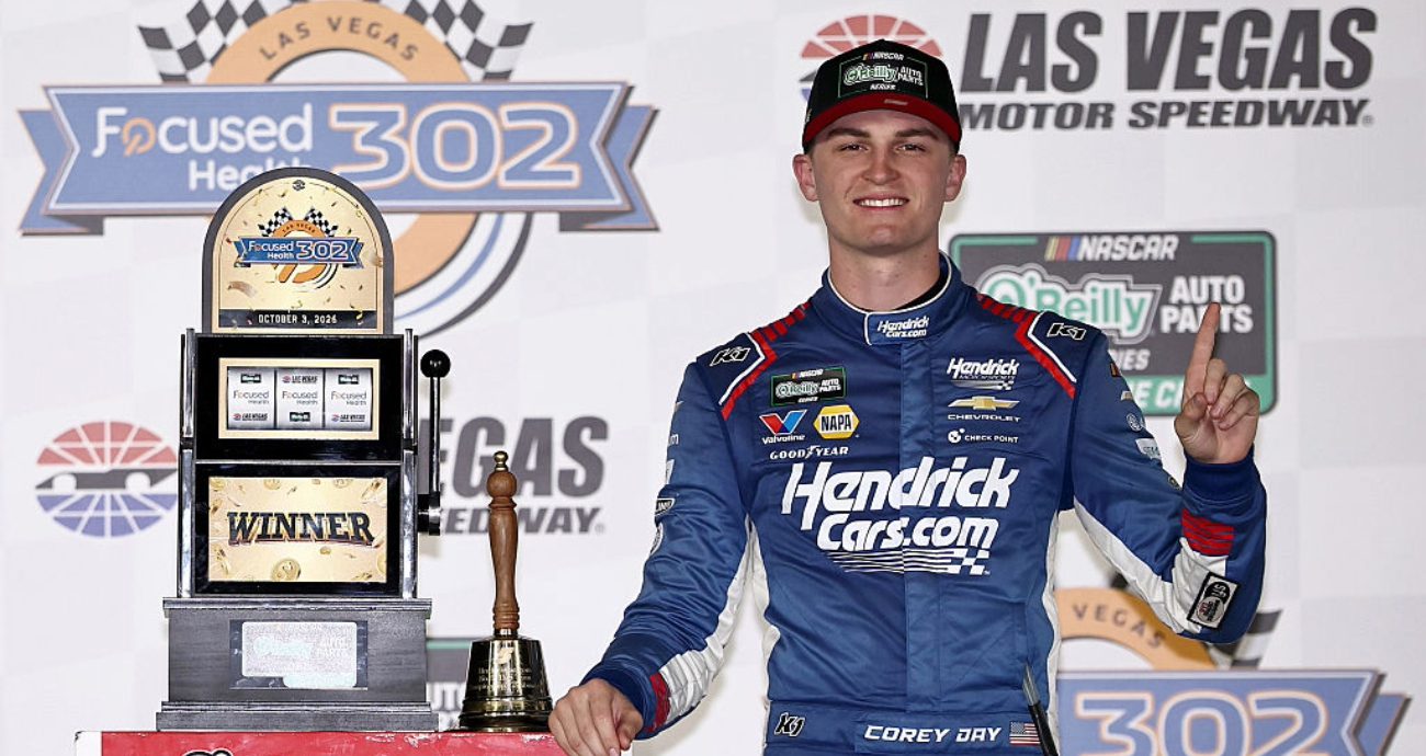 Corey Day celebrates in Victory Lane at Las Vegas.