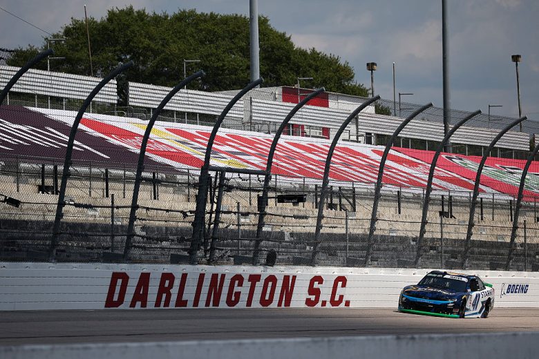 Sam Mayer drives at Darlington.