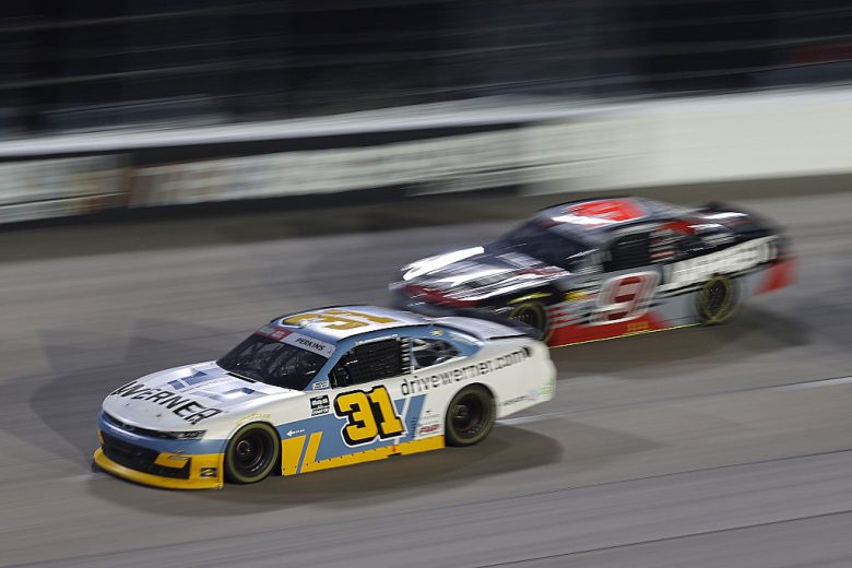 Blaine Perkins and Jake Finch drive at Darlington.