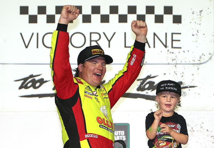 Sheldon Creed celebrates in Victory Lane at Darlington.