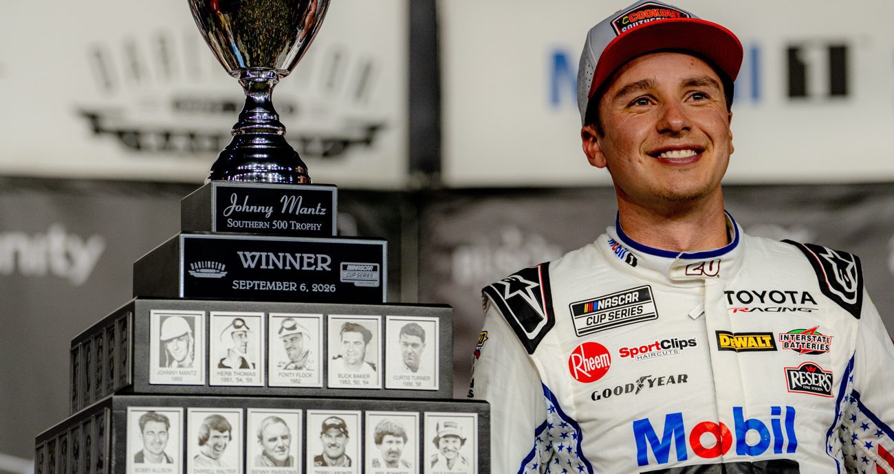 DAYTONA BEACH, FL - FEBRUARY 17: Denny Hamlin, driver of the #11 FedEx Express Toyota, celebrates in victory lane after winning the Monster Energy NASCAR Cup Series 61st Annual Daytona 500 at Daytona International Speedway on February 17, 2019 in Daytona Beach, Florida. (Photo by Chris Graythen/Getty Images) | Getty Images