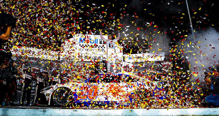 Christopher Bell celebrates a Southern 500 win at Darlington.