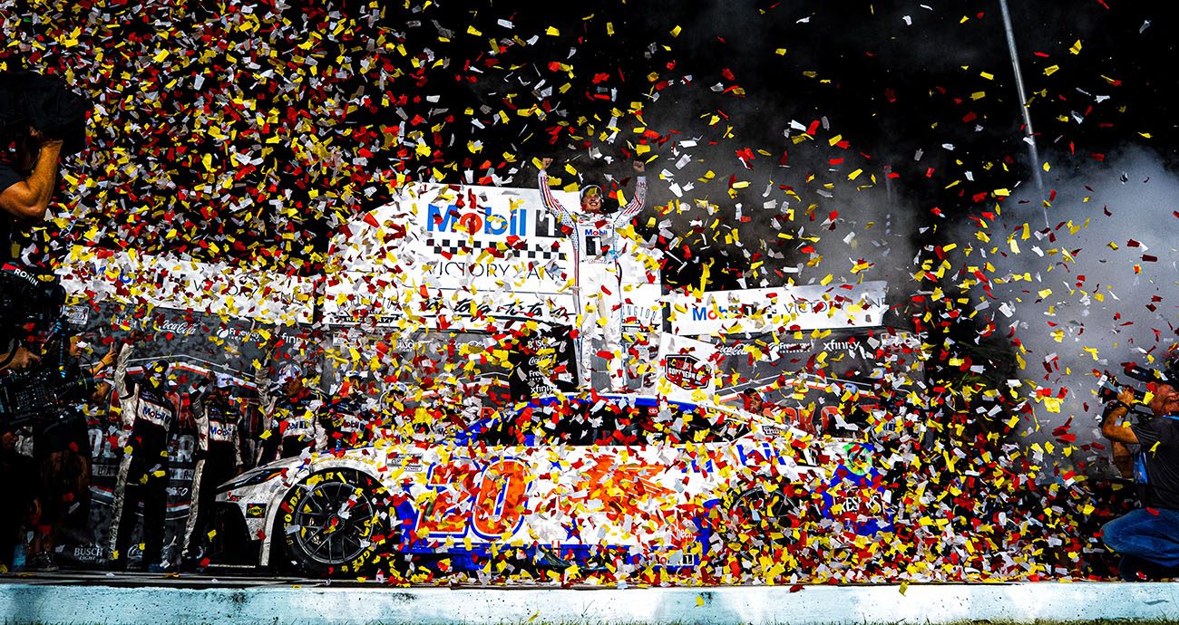 Christopher Bell celebrates a Southern 500 win at Darlington.