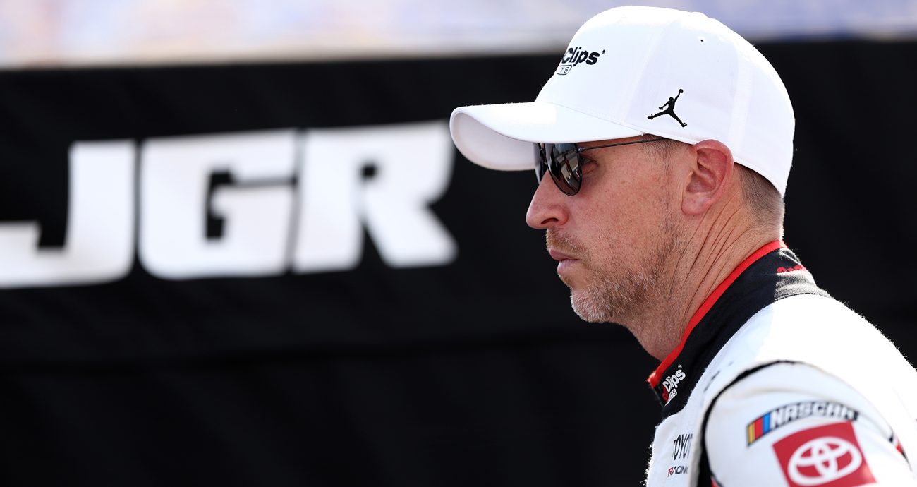 : Denny Hamlin, driver of the #11 Sport Clips Haircuts Toyota, looks on during practice for the NASCAR Cup Series Cook Out Southern 500 at Darlington Raceway on Sept. 5, 2026 in Darlington, South Carolina.