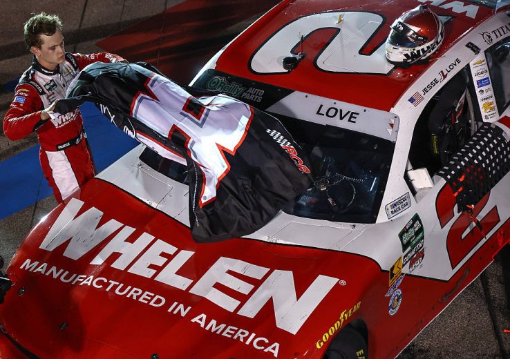 Jesse Love celebrates after winning at Gateway.