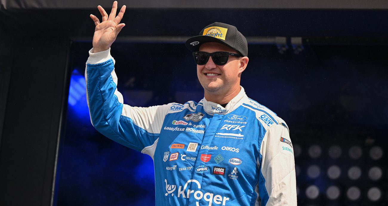 Ryan Preece waves to the crowd during driver intros at World Wide Technology Raceway at Gateway.