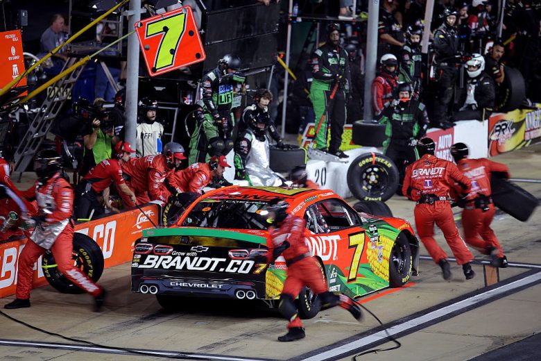 Justin Allgaier pits at Bristol.