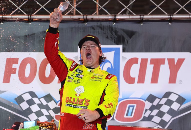 Sheldon Creed celebrates in Victory Lane at Bristol.