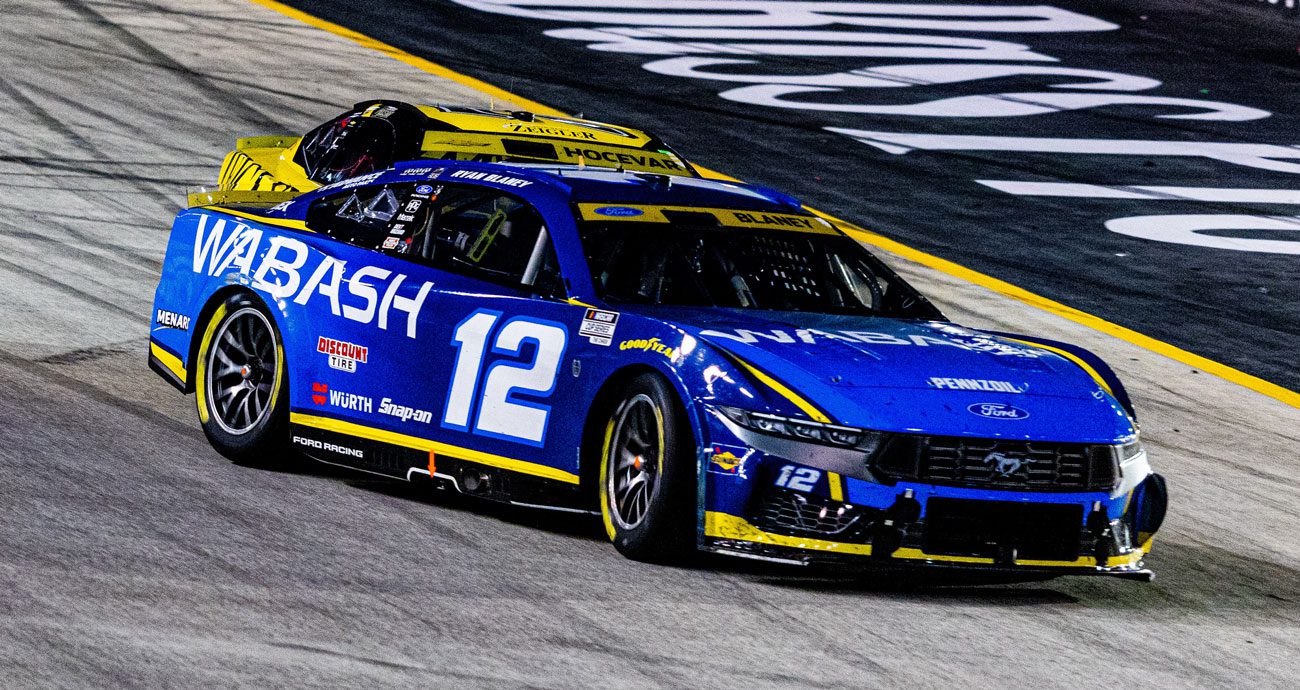 Ryan Blaney spins after contact from Carson Hocevar at Bristol.