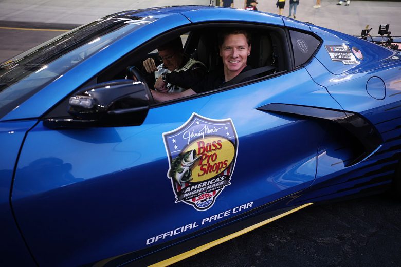 Josef Newgarden sits in the pace car at Bristol.