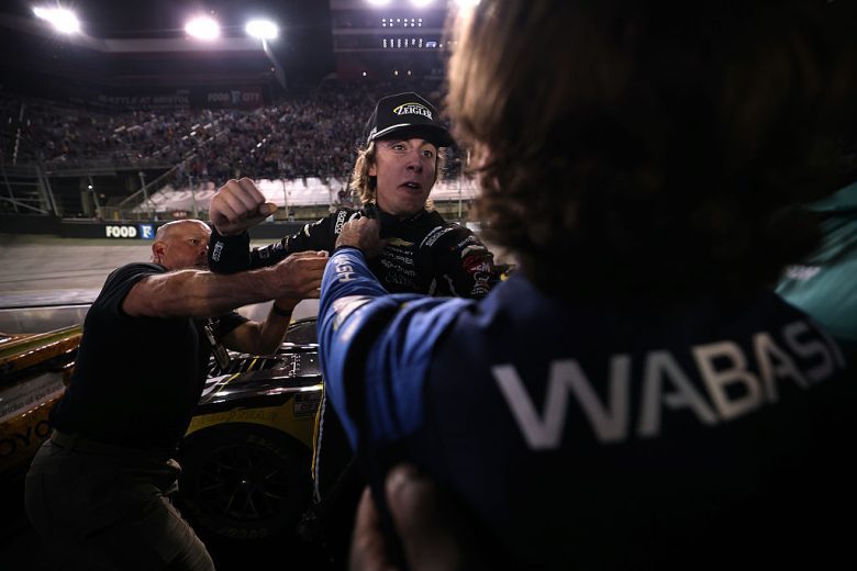 Carson Hocevar fights Ryan Blaney.