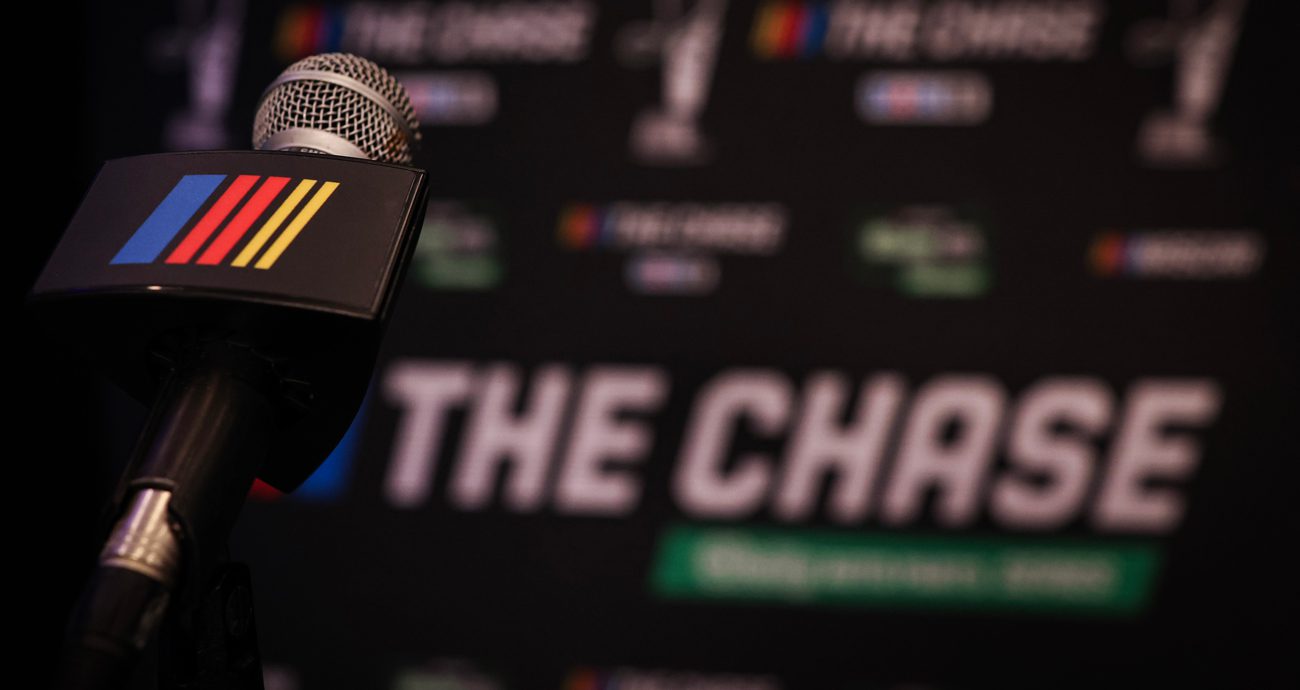 The Chase signage is seen behind a microphone at 2026 Chase Media Day.