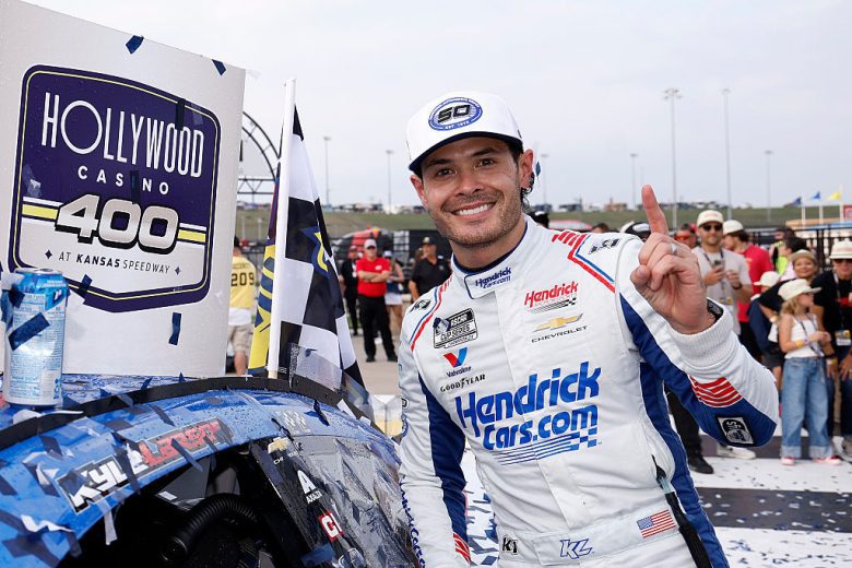 Kyle Larson poses for a photo.
