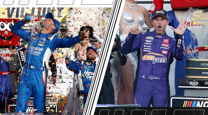 Featured Image for Pair of aces: Larson, Hamlin lay cards on the table in 1.5-mile Vegas showdown