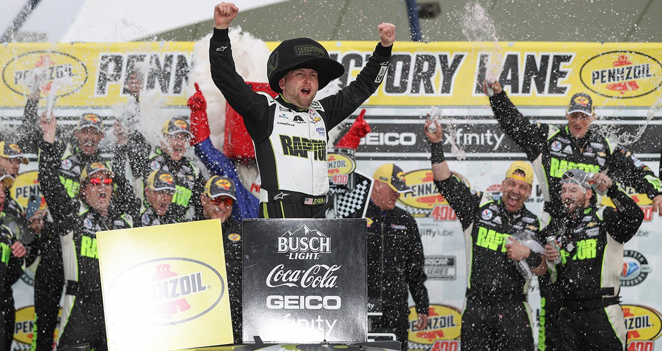 william byron celebrates at las vegas
