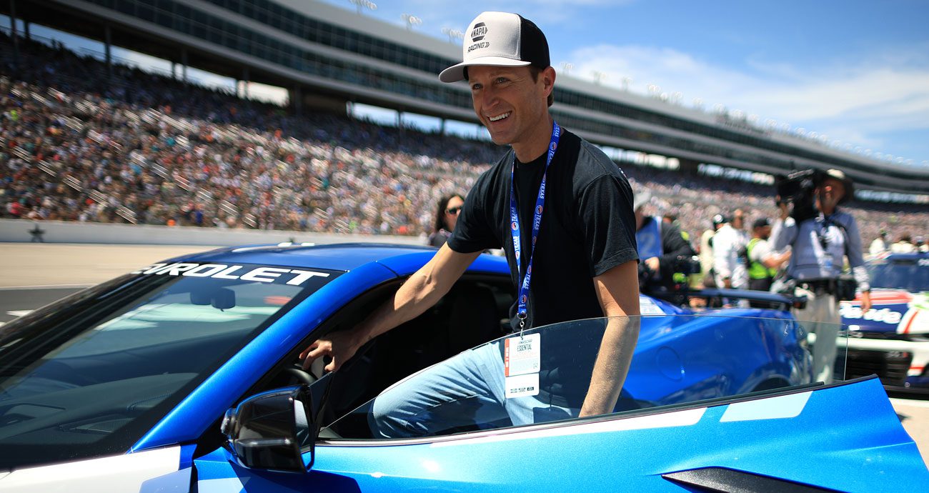 Kasey Kahne appears at a NASCAR race in 2025. Kahne will race for Spire Motorsports in the Truck Series in 2027.