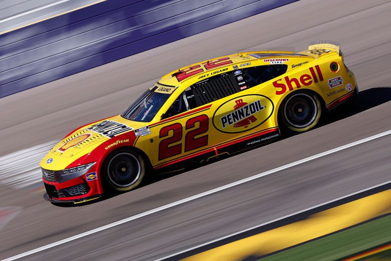 Joey Logano drives at Las Vegas.