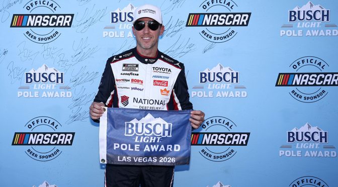 Featured image for Denny Hamlin leads Toyota qualifying sweep, powers to Las Vegas pole position