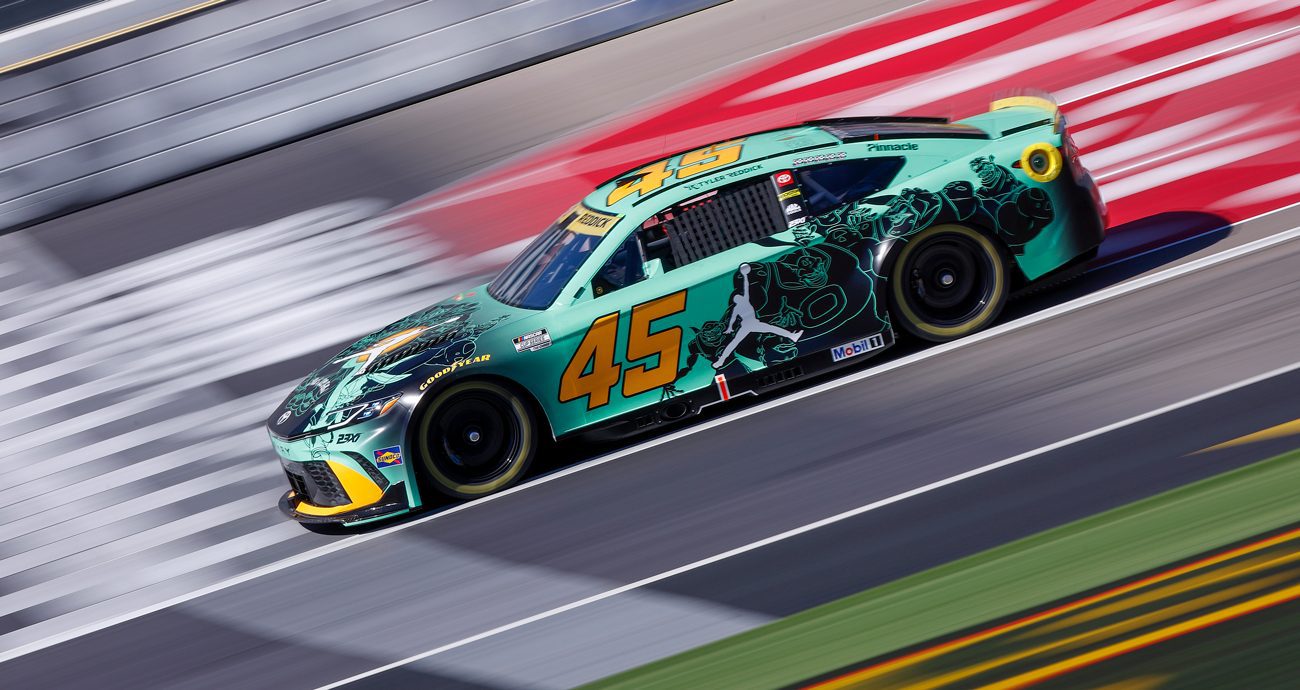 Tyler Reddick, driver of the No. 45 Jordan Brand Toyota, drives during practice for the NASCAR Cup Series South Point 400 at Las Vegas Motor Speedway on Oct. 3, 2026 in Las Vegas, Nevada.