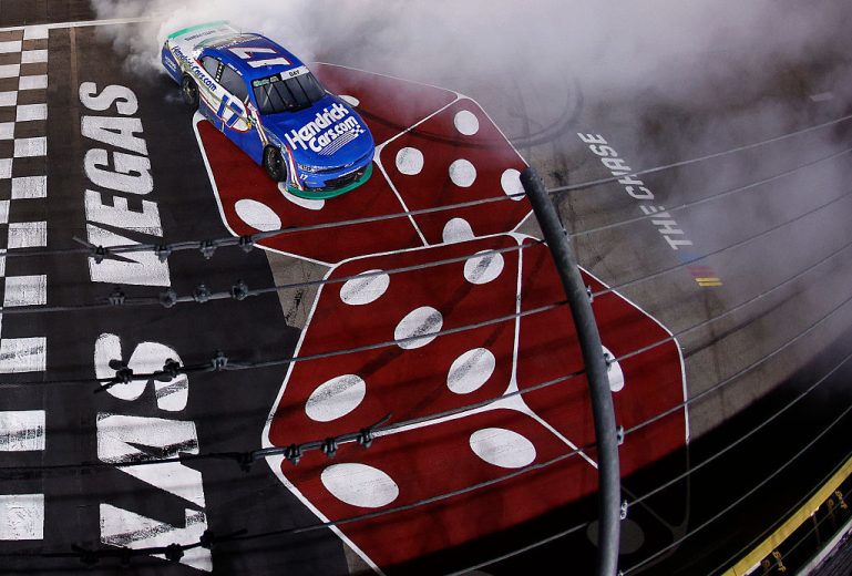 Corey Day does a burnout at Las Vegas.