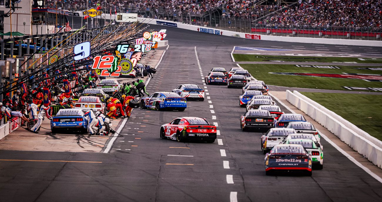 NASCAR Cup Series pit stops for Goodyear tires at Charlotte.