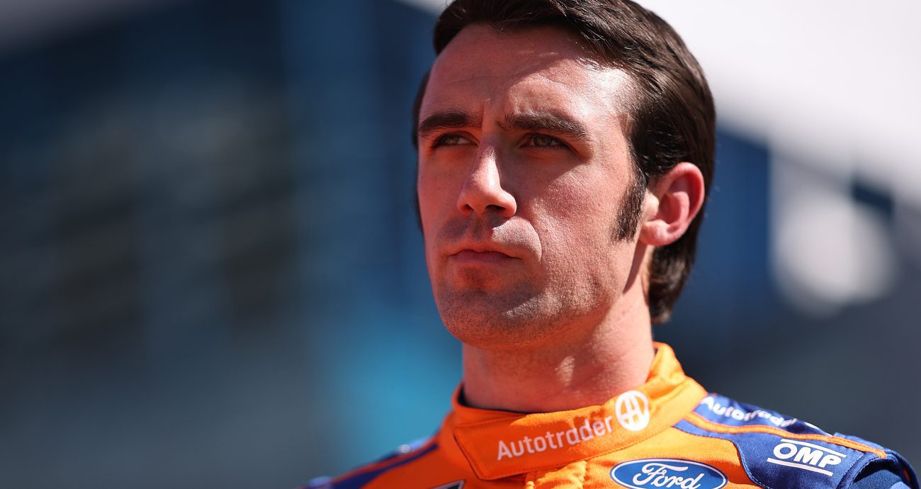 Austin Cindric, driver of the No. 2 Autotrader Ford, looks on during practice for the NASCAR Cup Series South Point 400 at Las Vegas Motor Speedway on Oct. 03, 2026 in Las Vegas, Nevada.