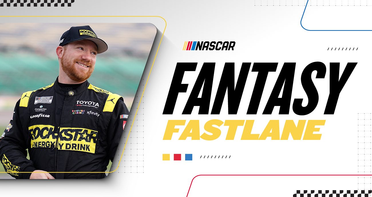 Fantasy Fastlane graphic featuring Tyler Reddick in Rockstar Energy Drink fire suit.