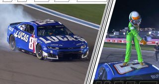 Brexton Busch honors dad Kyle with burnout, signature bow