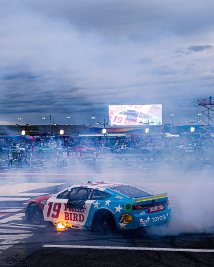 Chase Briscoe does a celebratory burnout.