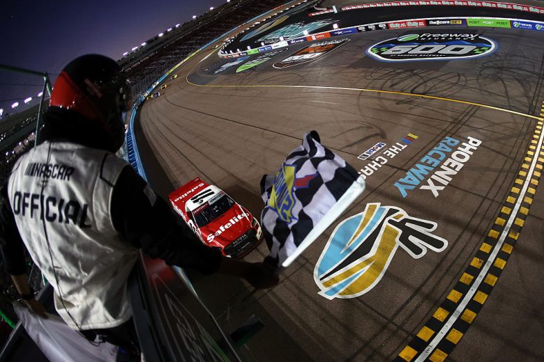 Kaden Honeycutt takes the checkered flag at Phoenix.