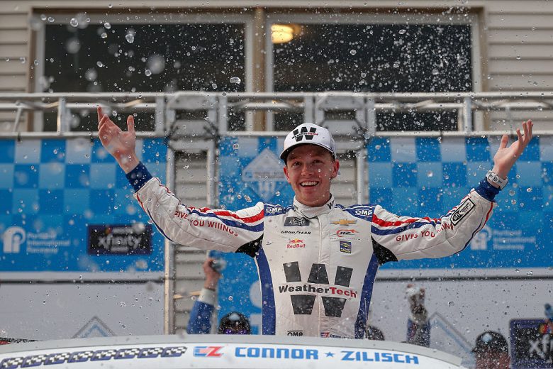Connor Zilisch celebrates in Victory Lane.