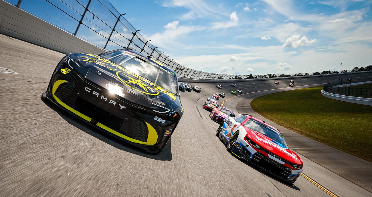 View of the NASCAR Cup Series race on April 26, 2026, at Talladega Superspeedway in Talladega, Alabama.