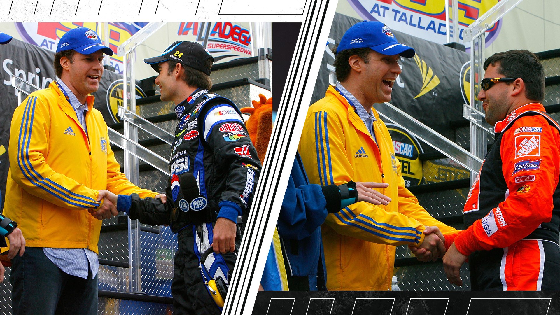 Jeff Gordon and Tony Stewart meet Will Ferrell at Talladega