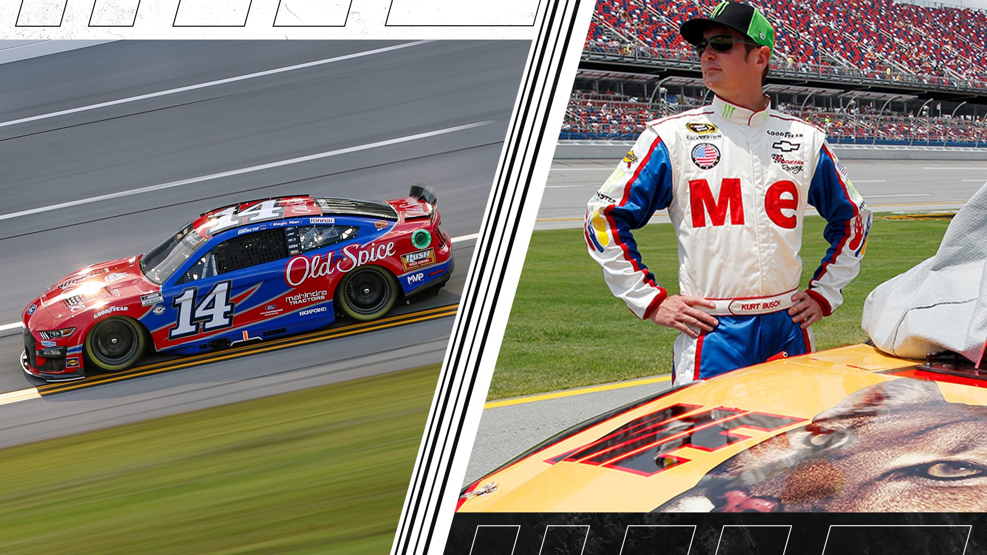 ryan preece's no. 14 ford and kurt busch standing by his car